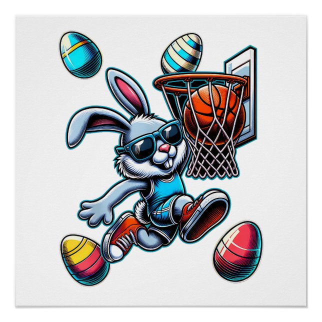 Póster Feliz Pascua Baloncesto Chicos Conejo De Pascua Di (Anverso)