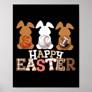 Póster Feliz Pascua Béisbol Fútbol Baloncesto Conejo Ra