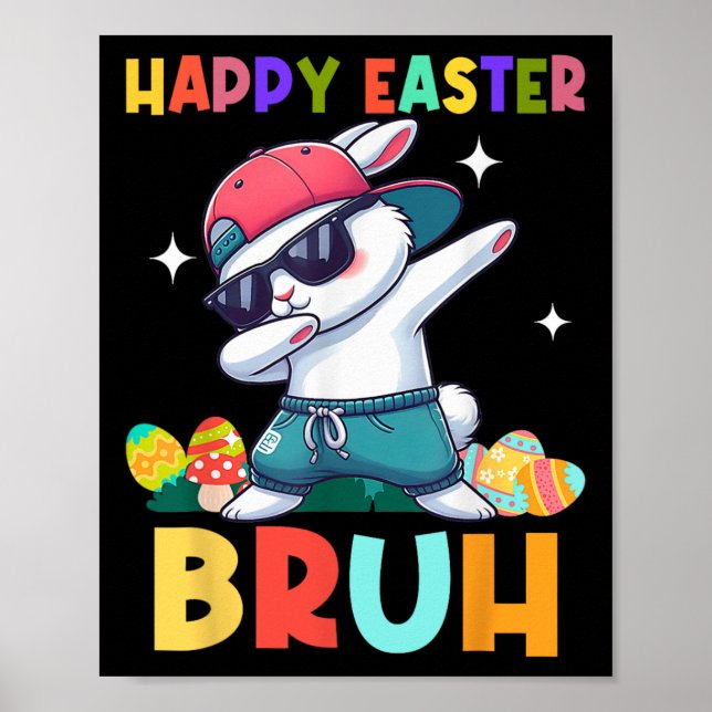 Póster Feliz Pascua Bruh Conejo Dab Conejo Baile Niños (Frente)