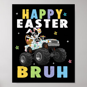 Póster Feliz Pascua Bruh Gracioso Monstruo Camión Conejo