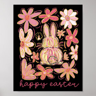 Póster Feliz Pascua Bunny Boho Pascua Coquette Floral Pin