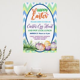 Póster Feliz Pascua, Cartel de búsqueda de huevos y comid