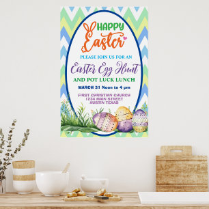 Póster Feliz Pascua, Cartel de búsqueda de huevos y comid