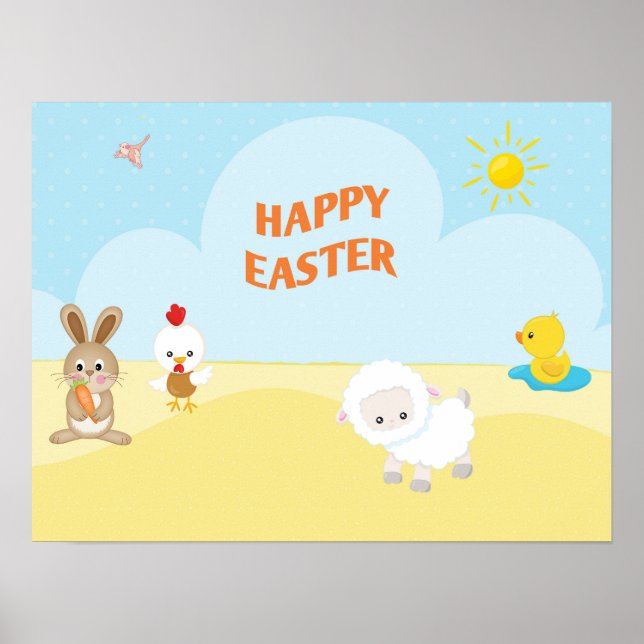 Póster Feliz Pascua con animales de granja (Frente)