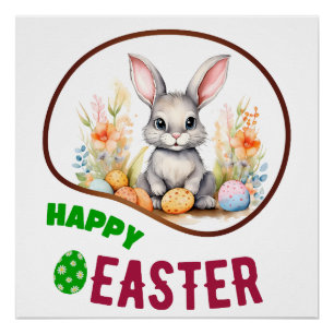 Póster Feliz Pascua - Conejitos