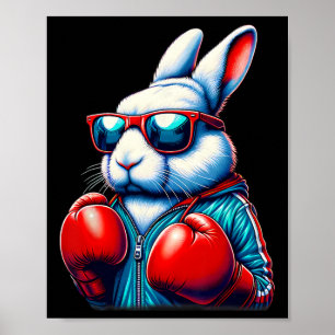 Póster Feliz Pascua Conejo de Boxeo Hombres Mujeres