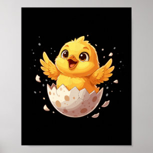 Póster Feliz Pascua de Pollito que Sale del Huevo Cute Pr