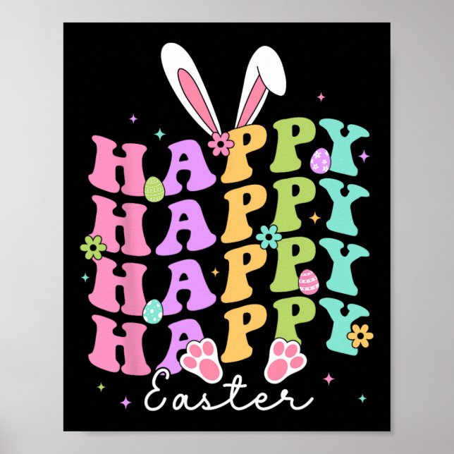 Póster Feliz Pascua diciendo Egg Groovy conejo conejo niñ (Frente)
