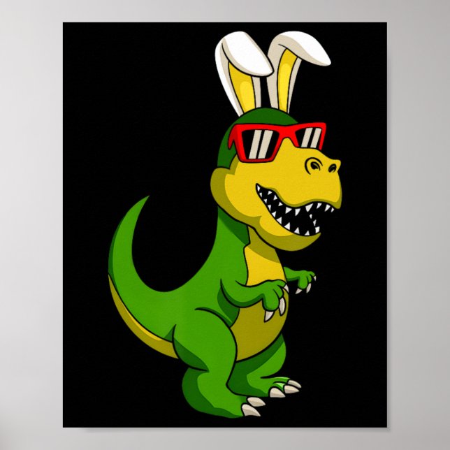 Póster Feliz Pascua Dinosaurios Conejo Orejas Niños De Pa (Frente)