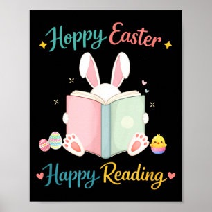 Póster Feliz Pascua diseño de conejo de lectura feliz par