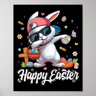 Póster Feliz Pascua Funny Dabbing Bunny Rabbit Día de Pas