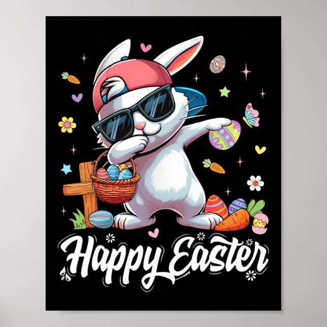 Póster Feliz Pascua Funny Dabbing Bunny Rabbit Día de Pas (Frente)