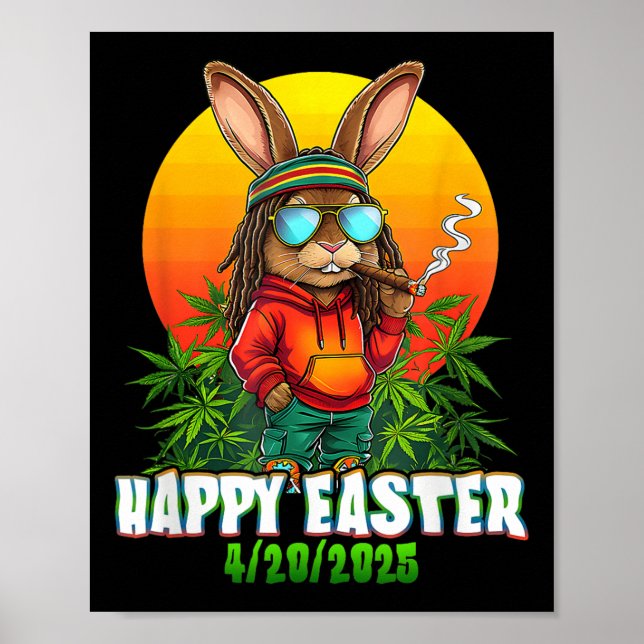 Póster Feliz Pascua Funny Fumar Pascua Bunny Rabb (Frente)