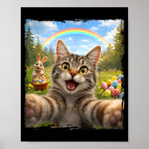 Póster Feliz Pascua Gato Divertido Selfie Con Conejo De P