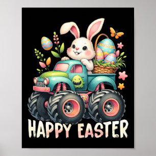 Póster Feliz Pascua Graciosa Construcción Camiones para n