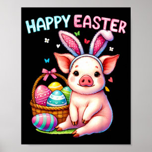 Póster Feliz Pascua granja animal amantes de cerdos conej