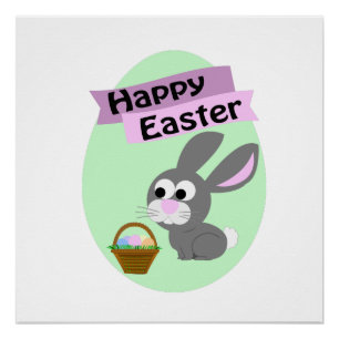 Póster ¡Feliz Pascua! Gray Bunny