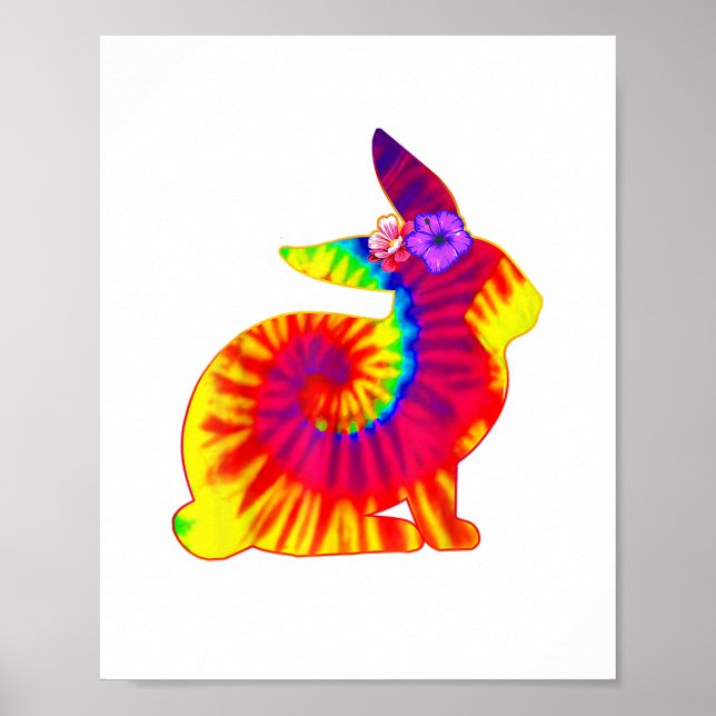 Póster Feliz Pascua Hippie Conejo Conejo Conejo Tie Dye (Frente)