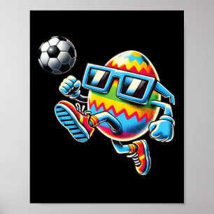 Póster Feliz Pascua Huevo Jugando Fútbol Amantes Niños T