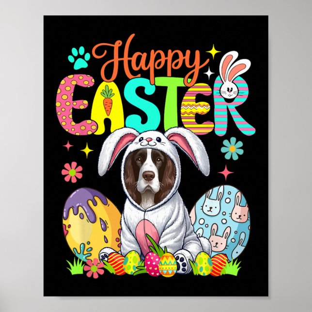 Póster Feliz Pascua Inglés Springer Spaniel Cosplay Bunn (Frente)