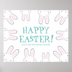 Póster Feliz Pascua lindo conejito conejito personalizado