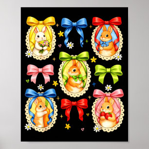 Póster Feliz Pascua Lindo Coqueto Conejo con Lazo Retrato