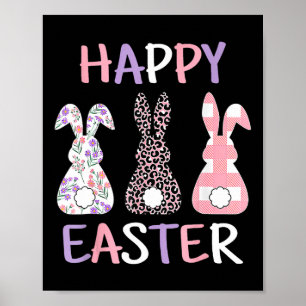 Póster Feliz Pascua Lindos conejos de flores de cuadros d