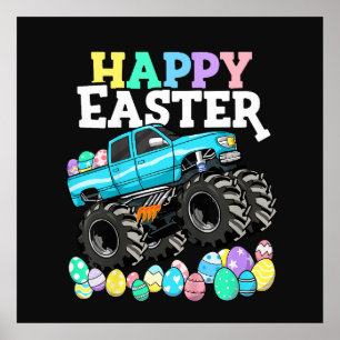 Póster Feliz Pascua Monstruo Camión Huevos de Pascua