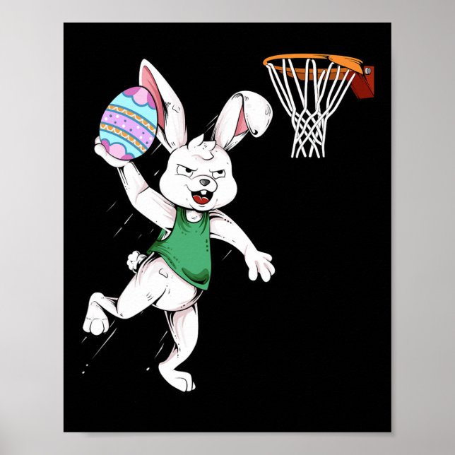 Póster Feliz Pascua Niños Conejo Boys Dunk Baloncesto Est (Frente)