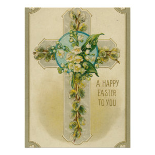 Póster Feliz Pascua para usted - Tarjeta postal antigua,