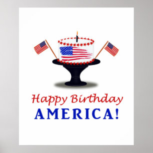 Póster Feliz pastel de cumpleaños para Estados Unidos