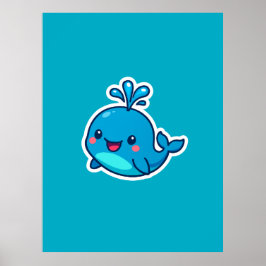 Póster Feliz Pegatina de ballenas de Kawaii - amigo íntim