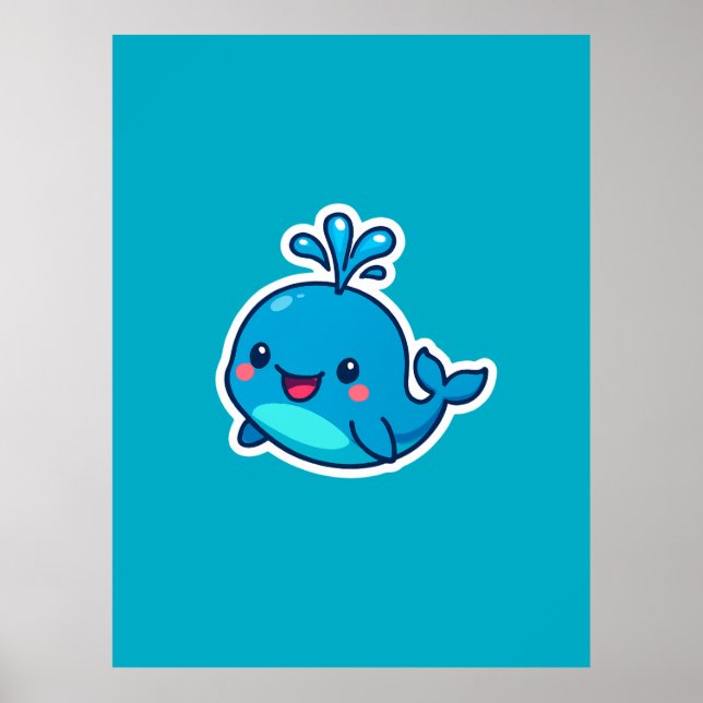 Póster Feliz Pegatina de ballenas de Kawaii - amigo íntim (Frente)