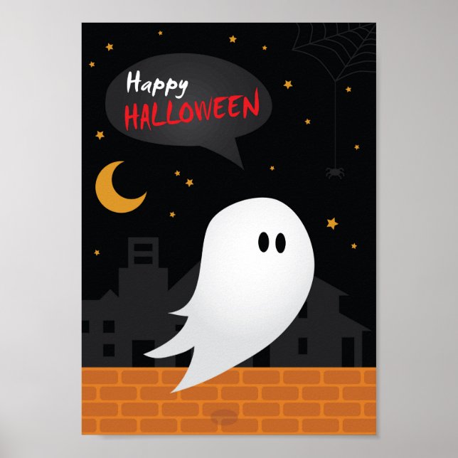 Póster Feliz personalizado de Halloween noche de ciudad f (Frente)
