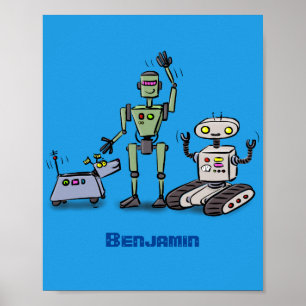 Póster Feliz personalizado de trío de robots lindos