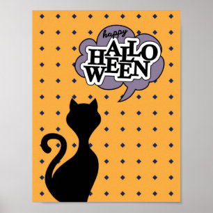 Póster Feliz personalizado del gato negro de Halloween