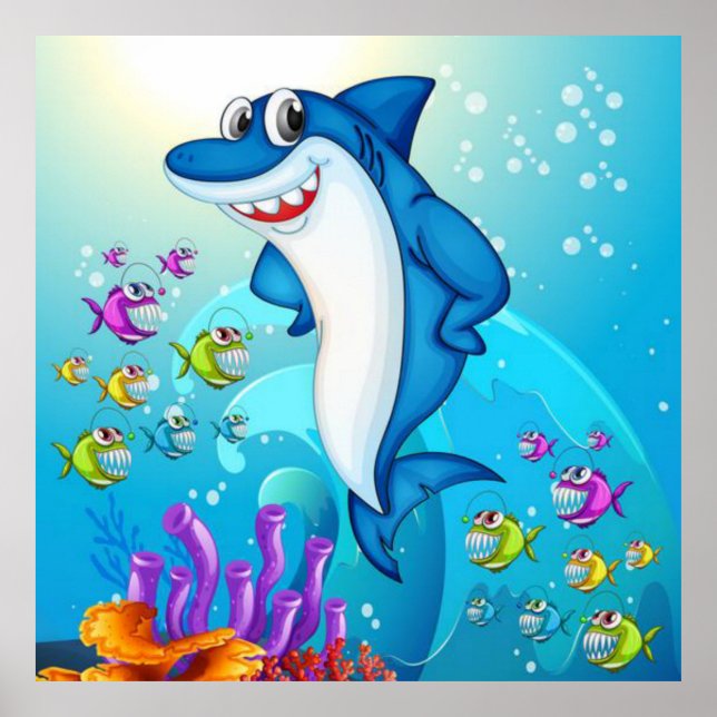 Póster Feliz Personalizado del Tiburón-23685 (Frente)