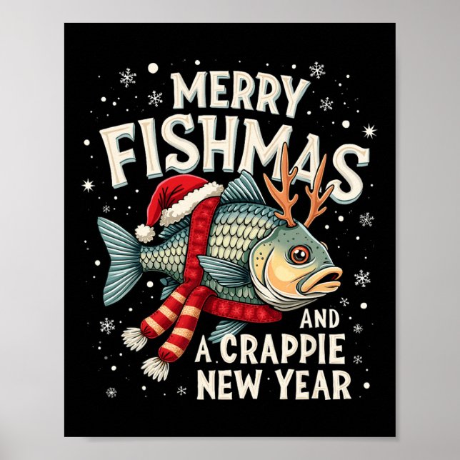 Póster Feliz Pescado Y Pesca Graciosa De Año Nuevo (Frente)