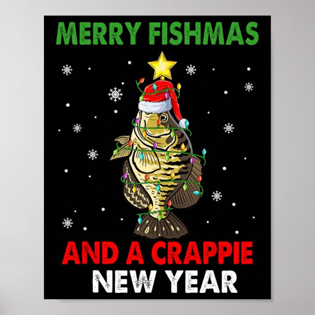 Póster Feliz Pescado Y Pesca Graciosa En Año Nuevo (Frente)