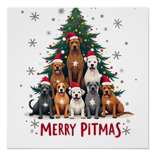 Póster Feliz Pitmas Pitbull Perro Suéter Feo De Navidad T (Anverso)