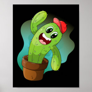 Póster Feliz planta de cactus de dibujos animados