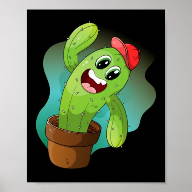Póster Feliz planta de cactus de dibujos animados (Frente)