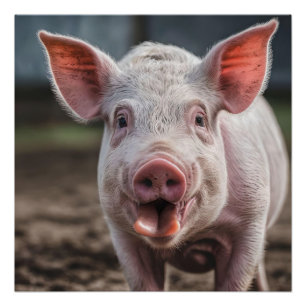 Póster Feliz Poke de la Lengua Porcina Blanca,