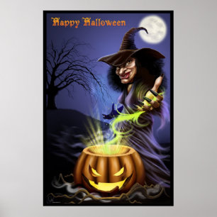 Póster Feliz poster de brujas de Halloween