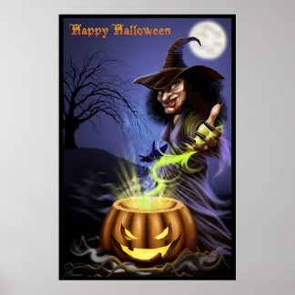 Póster Feliz poster de brujas de Halloween