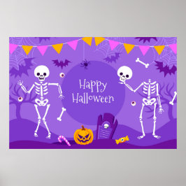 Póster Feliz Poster de Esqueletos de Halloween