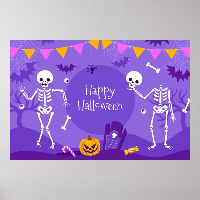 Póster Feliz Poster de Esqueletos de Halloween (Frente)