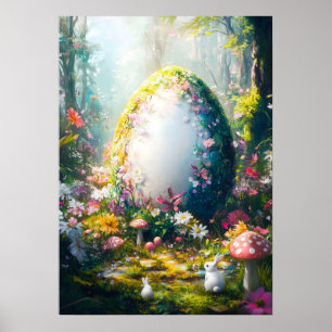 Póster Feliz Poster de fantasías del bosque de huevos de
