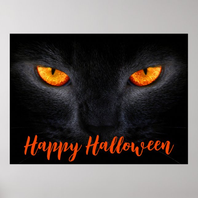 Póster Feliz Poster de gato negro de Halloween (Frente)