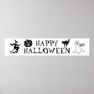 Póster Feliz Poster de Halloween blanco y negro
